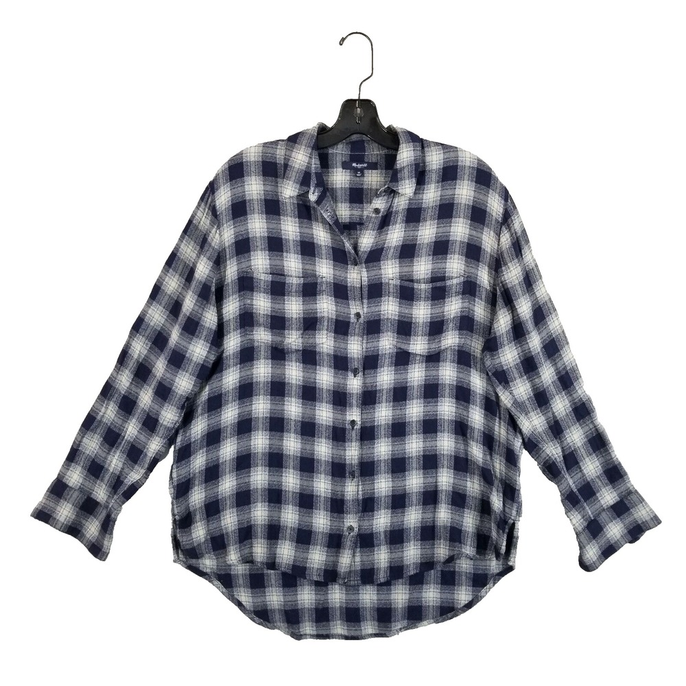 Madewell Blouse Women M Blue Plaid Flannel Ex-Boyfriend Button Shirt Lightweight